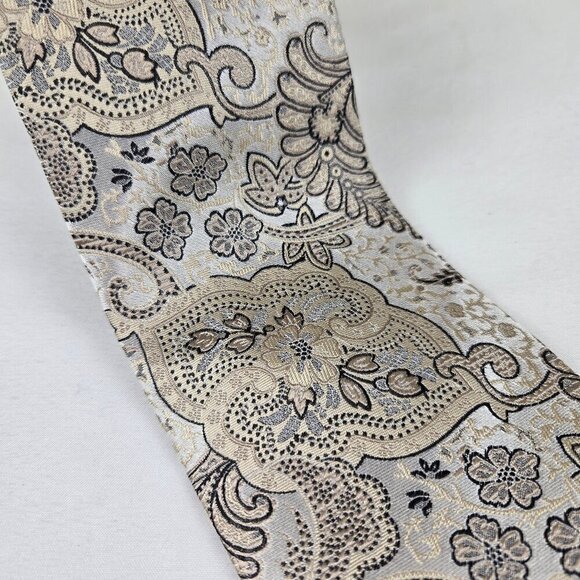 Pierre Cardin 100% Silk Men's Tie Cream Tan Brown Patterned Florals NWT - Picture 4 of 8
